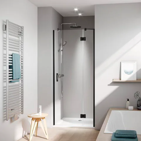 Kermi LIGA  Дверь в нишу  c непод.сегментом  LI SFR 1200x2000,  Schwarz Soft+прозрачное стекло с Kermiclean
