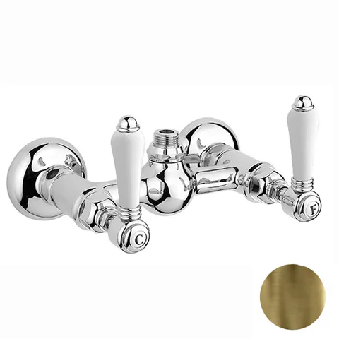 Nicolazzi P.m. Blanc Смеситель для душа на 2 отверстия, вывод сверху 1/2" (без шланга и лейки), ручки белая керамика, цвет: бронза