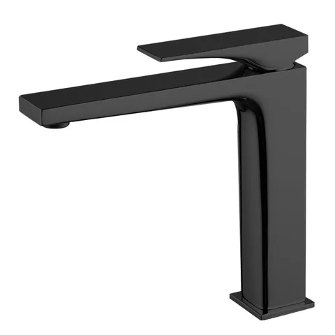 Fima Carlo Frattini, Bathroom Zeta, Смеситель для раковины, на 1 отв.,  излив 165мм, донный клапан, тип подводки-гибкий, цвет: чёрный матовый