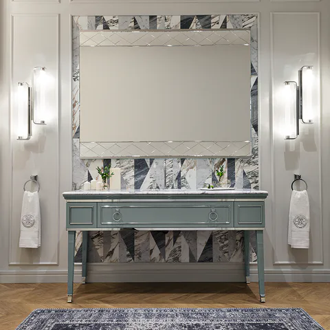 OASIS LUTETIA Столешница мраморная 1650х560х20 мм., с 1 отверстием для раковины, с 3 отверстиями для смесителя, мрамор Bianco Statuario