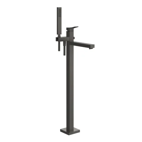 GESSI RETTANGOLO K Смеситель для ванны напольный, однорычажный, с ручным душем и шлангом 1500 мм., внешняя часть, цвет Black Metal Brushed PVD