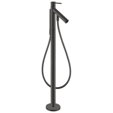 AX Starck Смеситель для ванны, однорычажный, с ручным душем, напольный, (внешняя часть), цвет шлифованный черный хром