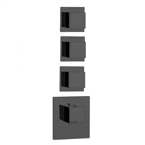 Bossini Cube Термостат для душа, встраиваемый (внешняя часть), с девиаторм/запорным вентилем на 3 - 6 выходов, уст-ка верт/гор., цвет: черный матовый