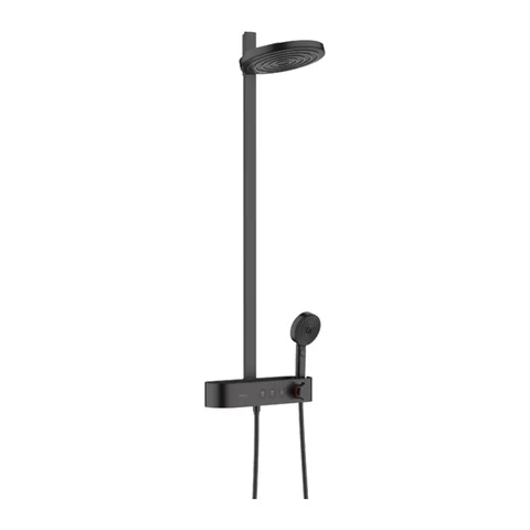HANSGROHE PULSIFY Душевая стойка с термостатическим смесителем, верхним душем Ø260 мм с 2 режимами, ручным душем и шлангом, цвет черный матовый/графит
