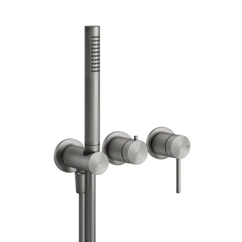GESSI 316 Смеситель встраиваемый на 2 источника. с подводом воды, ручной лейкой, цвет Steel Brushed (внешняя часть)