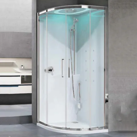 NOVELLINI EON R Душевая кабина 900х900х2365 мм., турец баня, смесит термостатич, гидром, верхн душ, подсв, стенки белые глянц, фурн хром, стекло прозр