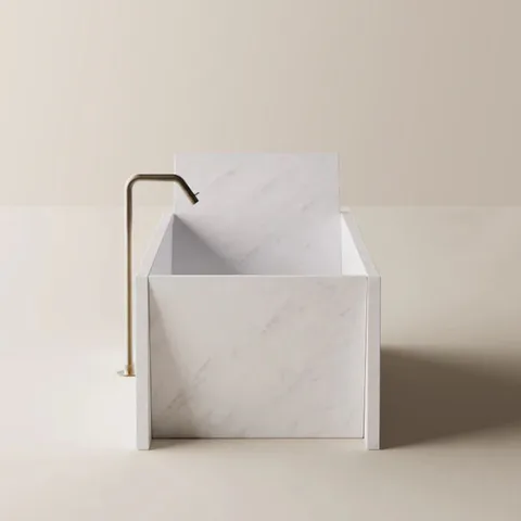 AGAPE FACE A FACE Ванна 1850х730х540/765 мм., отдельностоящая, с сифоном, мрамор Bianco Carrara