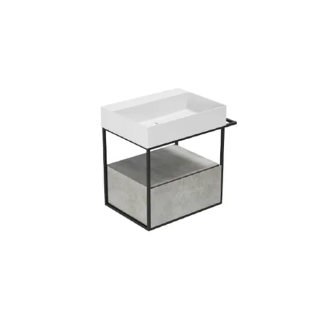 AZZURRA ELEGANCE SQUARED  Структура под раковину 680х445х520 мм., 1 ящик, полотенцедержатель, цвет структуры черный матовый, цвет ящика Cement