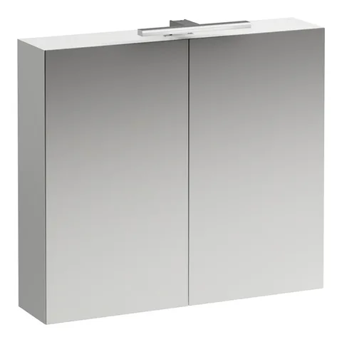 Laufen BASE Шкафчик зеркальный 800x185x700 мм, 2 дверцы, с горизонт элементом LED-подсветки, 2 стекл полки, 1 розетка, бел глянц