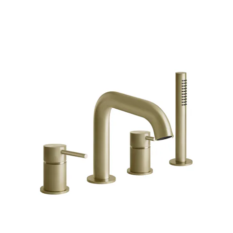 GESSI 316 Смеситель для ванны на 4 отверстия, с переключателем, изливом и шлангом 1,50 м, цвет: Brushed Brass PVD