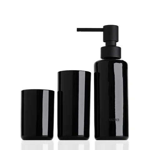 DECOR WALTHER POP UP Набор: стакан, дозатор, держатель зубных щеток, стекло, цвет черный