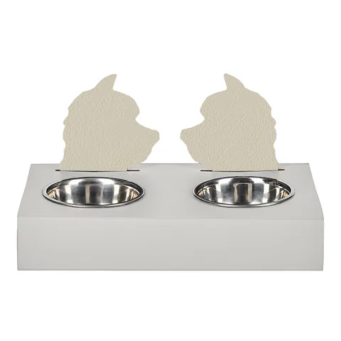 ADJ Подставка с мисками Dog, хром, 40x22xH7.5 см., цвет: белый/панна котта