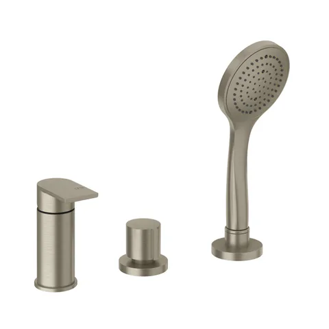 Gessi Emporio Via manzoni Смеситель для ванны на 3 отверстия наполнение через слив-перелив, лейка, цвет: Finox Brushed Nickel