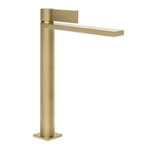 GESSI  INVERSO DIAMANTATO Смеситель для раковины высокий с донным клапаном "Stop&Go" и соединительными шлангами, цвет: Brass Brushed PVD