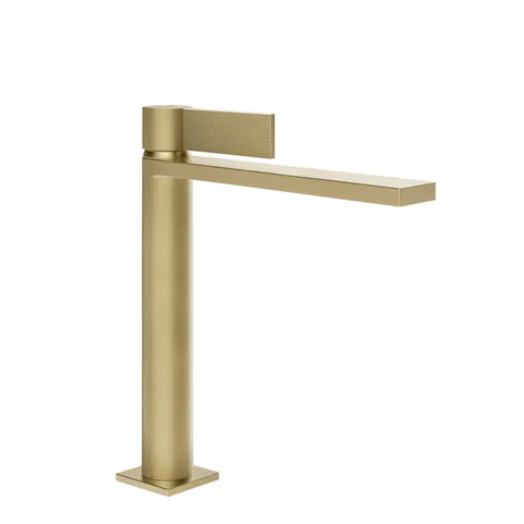 GESSI  INVERSO DIAMANTATO Смеситель для раковины средней длины с донным клапаном "Stop&Go" и соединительными шлангами, цвет: Brass Brushed PVD
