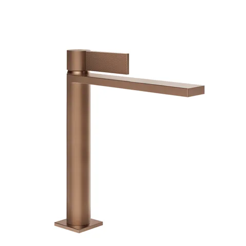 GESSI  INVERSO DIAMANTATO Смеситель для раковины средней длины с донным клапаном "Stop&Go" и соединительными шлангами, цвет: Copper Brushed PVD