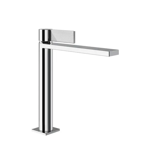 GESSI  INVERSO RIGATO Смеситель для раковины средней длины с донным клапаном "Stop&Go" и соединительными шлангами, цвет: хром