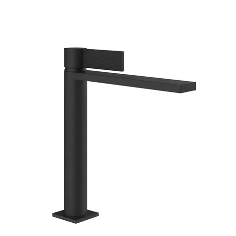 GESSI  INVERSO RIGATO Смеситель для раковины средней длины с донным клапаном "Stop&Go" и соединительными шлангами, цвет: Matte Black