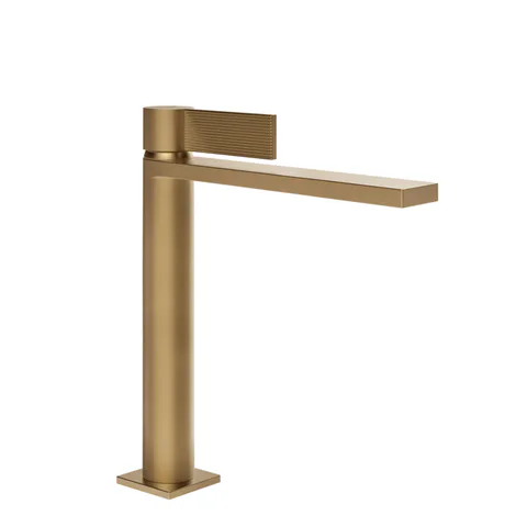 GESSI  INVERSO RIGATO Смеситель для раковины средней длины с донным клапаном "Stop&Go" и соединительными шлангами, цвет: Warm Bronze Br PVD