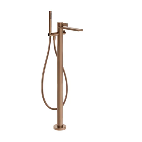 GESSI  INVERSO RIGATO Внешняя часть напольного смесителя для ванны с перекл и ручным душем , цвет: Copper Brushed PVD