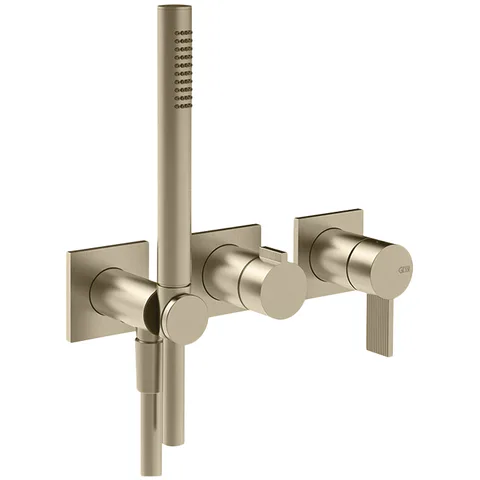 GESSI  INVERSO RIGATO Внешняя часть настенного смесителя для душа на 2 выхода с перекл и ручным душем , цвет: Warm Bronze Br PVD