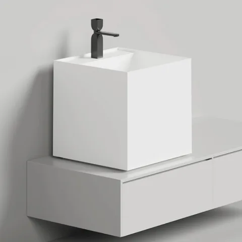 Salini ARMONIA SQUARE  TOP 03  Раковина накладная  450х450х450мм, с 1 отв. под смес, без донного клапана, мат-л: S-Stone, матовый, белый.