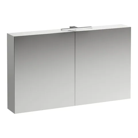Laufen BASE шкаф зеркальный 1200x185x700 мм, 2 дверцы, с горизонтальным элементом LED-подсветки, 2 стеклянные полки, 1 розетка, белый матовый