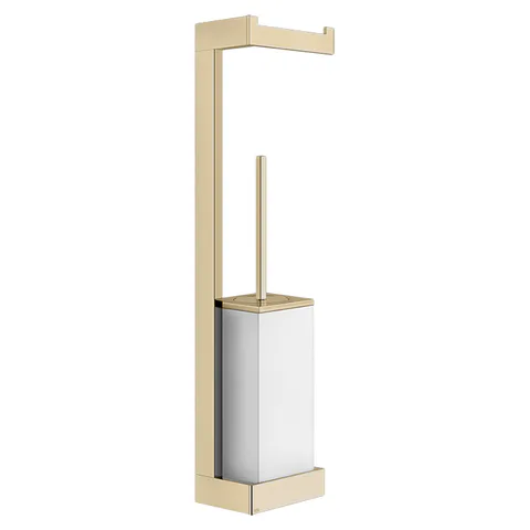 GESSI  INVERSO ACCESSORIES Стойка настенная с держателем для туалетной бумаги и ершиком белым, цвет: Brass Brushed PVD