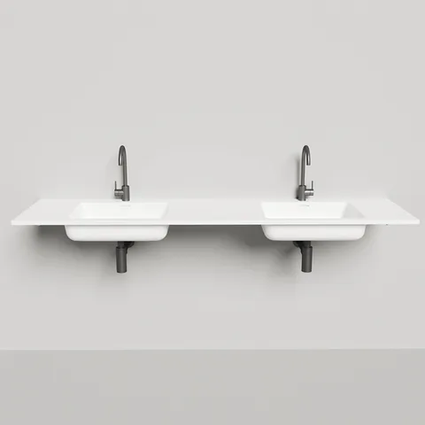 Salini ONDA Раковина 1800x500х163мм, c 1 отв. под смесит x2, c  переливом и донным клапаном, мат-л: S-Stone, белый матов (арт 1402202MN-2665140469)
