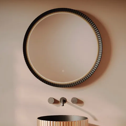 ARTCERAM Зеркало Lord Ø 76 см в керамической раме с LED-подсветкой и сенсорным выключателем, цвет черный матовый