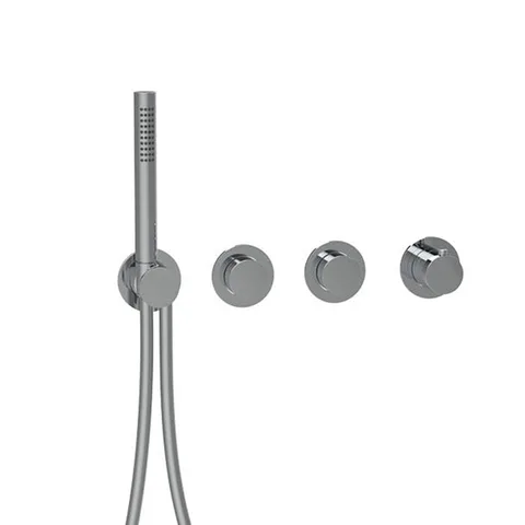 Almar Modular PUSH Внешняя часть термостатического смесителя на 2 потребителя с модулем ручного душа, цвет оружейный металл брашированный PVD