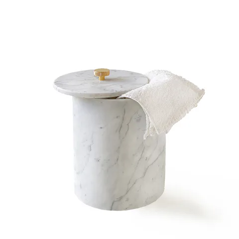 3SC APUANA 2.0 Урна с крышкой d20хh26 см, цвет мрамор White Statuario/Oro 24Kt Opaco