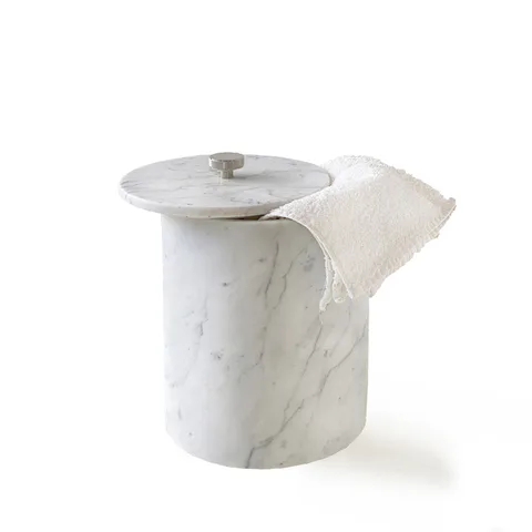 3SC APUANA 2.0 Урна с крышкой d20хh26 см, цвет мрамор White Statuario/Nickel Satinato Lucido