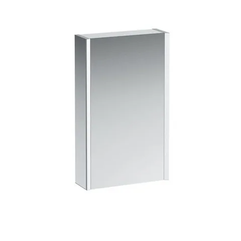 Laufen Frame 25 шкаф зеркальный 450x150x750 мм, алюминий, 1 дверца с зеркалом с 2х сторон, петли справа, сенс. выкл., 2 розетки, 2 верт-х эл-та LED-по