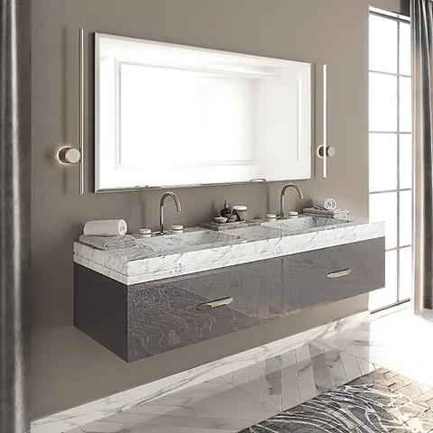 VITAGE milldue edition FOUR SEASONS Столешница мраморная 1800х560х95 мм, c 2 интегрированными раковинами, c 3 отверстиями для смесит, цвет Paonazzetto