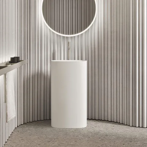 NOORTH milldue edition TUBE Раковина 48х38xh87 напольная из Ceramilux ,слив в стену, без отв. для смес, без перелива, цвет: белый матовый