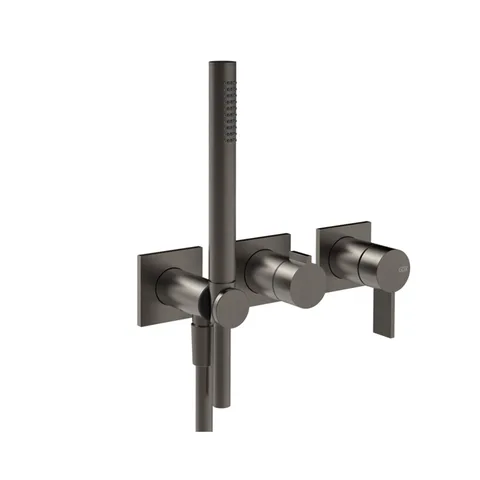 GESSI  INVERSO RIGATO Внешняя часть настенного смесителя для душа на 2 выхода с перекл и ручным душем , цвет: Black Metal Br. PVD
