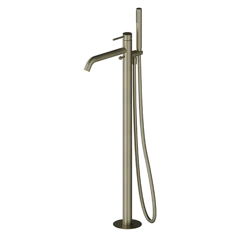 Newform X-Steel 316 Смеситель для ванны напольный, излив 243 мм, в компл: руч. душ, шланг, без встр. части, (для 27819) цвет: PVD Brushed pale gold