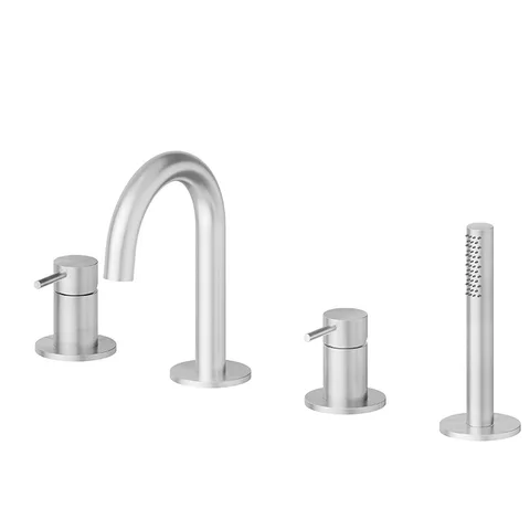 Newform X-Steel 316 Смеситель на борт ванны на 4 отверстия, с изливом, переключателем и ручным душем, цвет: нержавеющая сталь