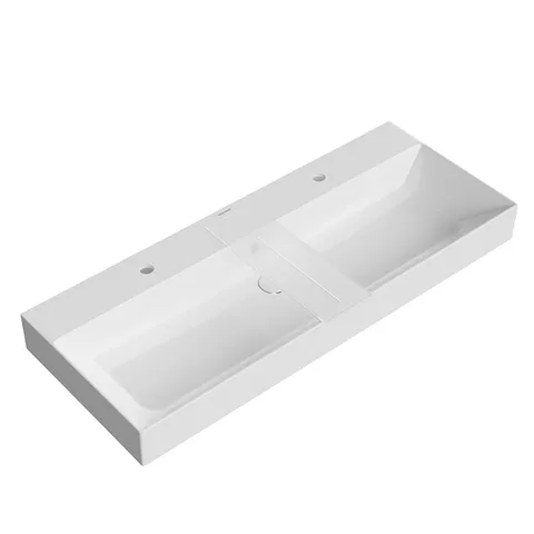 Kerama Marazzi Раковина GRANDE мебельная\подвесная 120*48*16,5см, c 2 отв. под смесители с крепежом, с переливом, белая глянцевая
