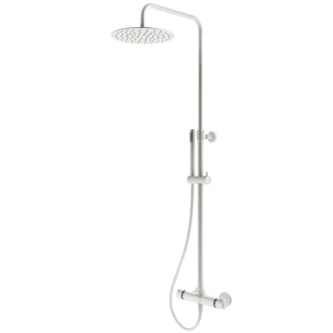 Plumberia Selection IXO Душевая колонна телескоп. терм., поворотная, верх.душ из нерж.стали 250мм,руч.душ 1 режим., шланг 150мм,бел.матов.