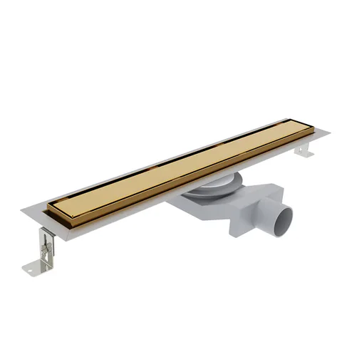 Plumberia Selection Трап душевой PS IN-TILE 6x90 2устор. накладка из нерж.стали, комбинир.затвор с горизонт. Выпуском Ду 50мм,40л/мин, золото 24К