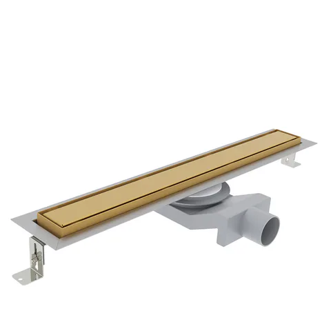 Plumberia Selection Трап душевой PS IN-TILE 6x60 2устор. накладка из нерж.стали, комбинир.затвор с горизонт. Выпуском Ду 50мм,40л/мин, золото браш.