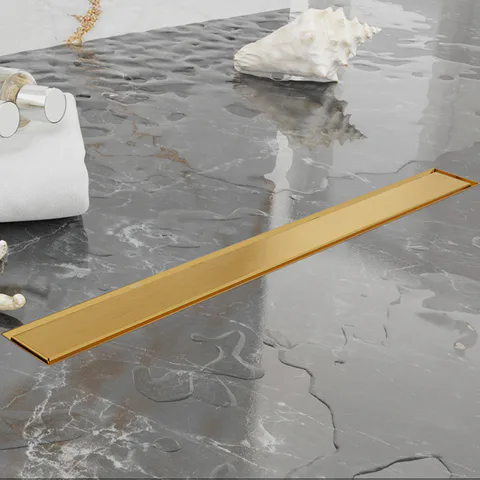 Plumberia Selection Трап душевой PS LINEAR 6x70 2устор. накладка из нерж.стали, комбинир.затвор с горизонт. Выпуском Ду 50мм,40л/мин, золото браш.