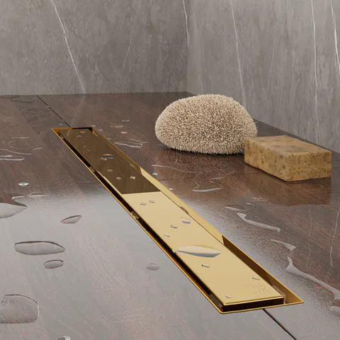 Plumberia Selection Трап душевой PS MODULAR 4x90 2устор. накладка из нерж.стали, основа из пластика 50мм,40л/мин, золото 24К