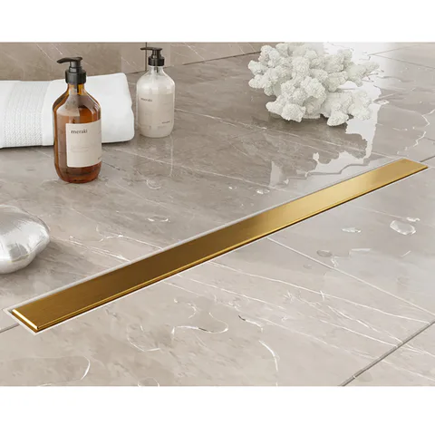 Plumberia Selection Трап душевой PS MODULAR 4x80 2устор. накладка из нерж.стали, основа из пластика 50мм,40л/мин, золото браш.