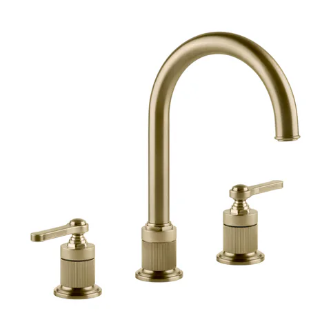 GESSI VENTI20 Смеситель для раковины на 3 отверстия, высота излива 168 мм., в комплекте с донным клапаном, цвет Brushed Brass PVD