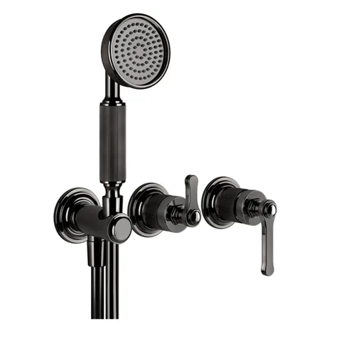 GESSI VENTI20 Смеситель встраиваемый, однорычажный, с перекл. на 2 положения, с ручным душем и шлангом 1500 мм., вн часть, цвет Black Metal PVD