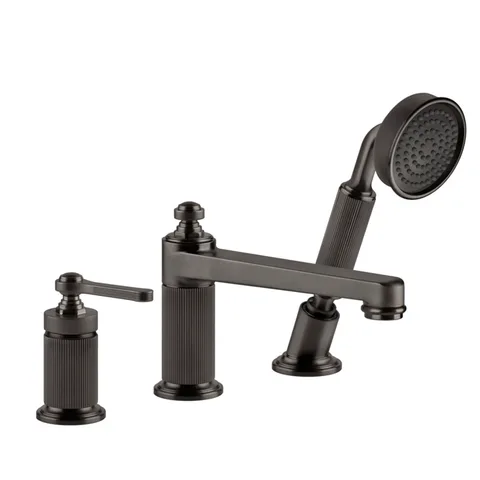 GESSI VENTI20 Смеситель для установки на борт ванны на 3 отверстия, однорычажный, с ручным душем и шлангом 1500 мм., цвет Black Metal Brushed PVD