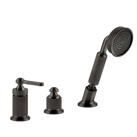 GESSI VENTI20 Смеситель для установки на борт ванны на 3 отв., однор.й, без излива, с ручным душем и шлангом 1500 мм., цвет Black Metal Brushed PVD